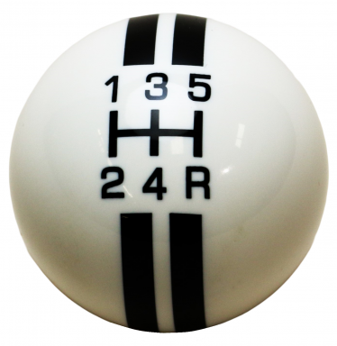 5-Speed R-Series White Shift Ball with Black Racing Stripe 2-1/8", 16mm used with Thread Reducers